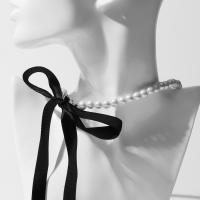 Чокер "Новый стиль" жемчужины с завязкой, цвет черно-белый, белый 40 см