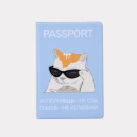 Обложка на паспорта "Кот исполнитель", голубой,ПВХ